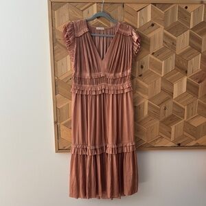 Ulla Johnson Terracotta Pleated Midi Dress